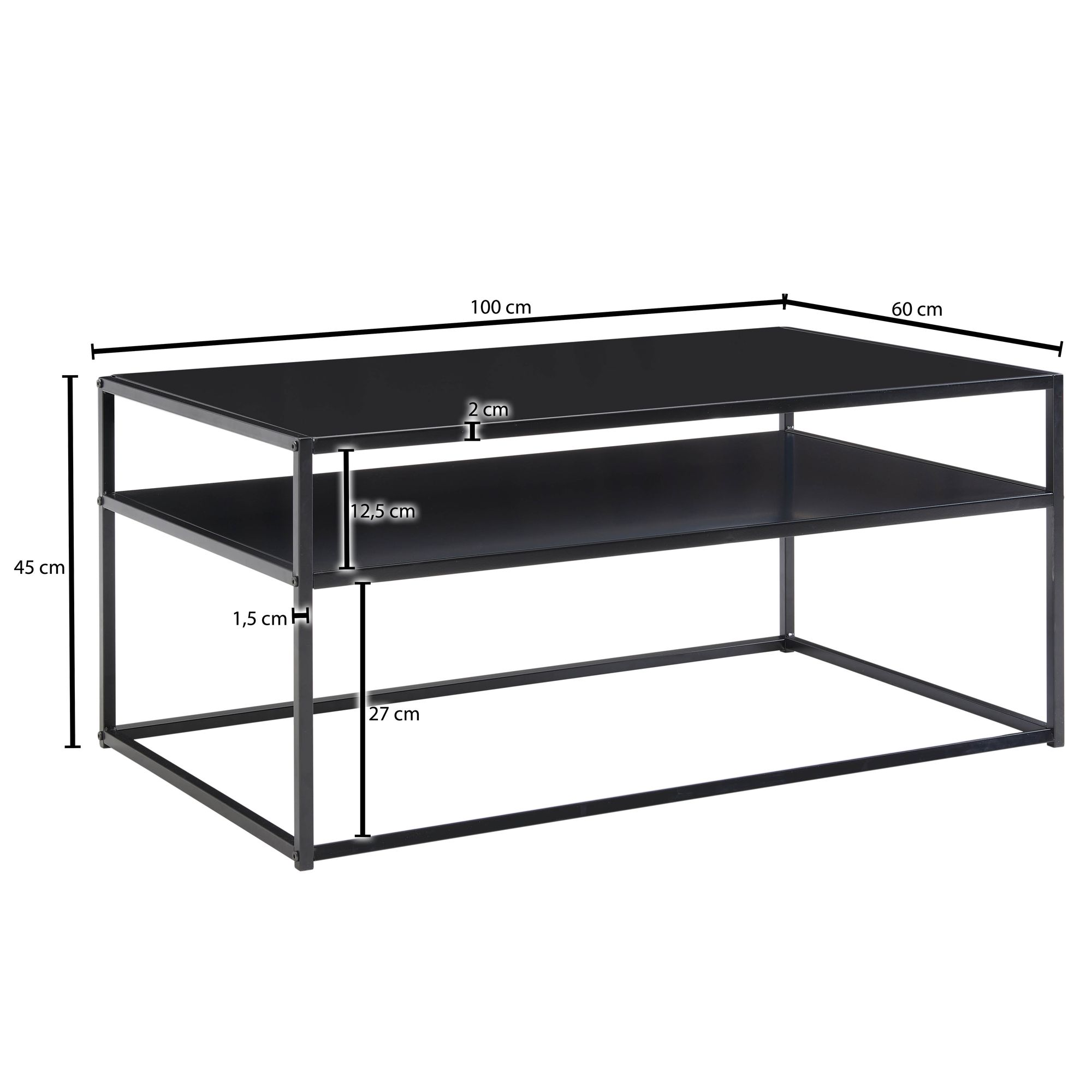 Couchtisch FineBuy Sofatisch 100x60x45 cm Metall Wohnzimmertisch Tisch Stauraum – Ansicht 3