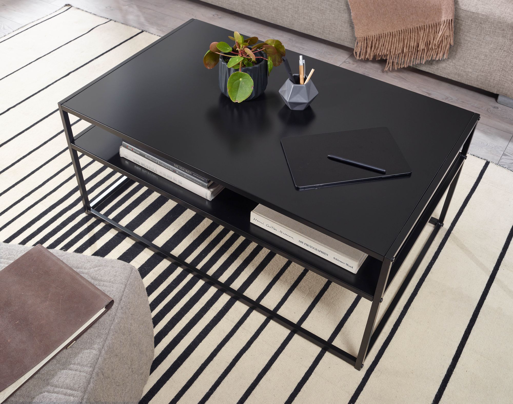 Couchtisch FineBuy Sofatisch 100x60x45 cm Metall Wohnzimmertisch Tisch Stauraum – Ansicht 4