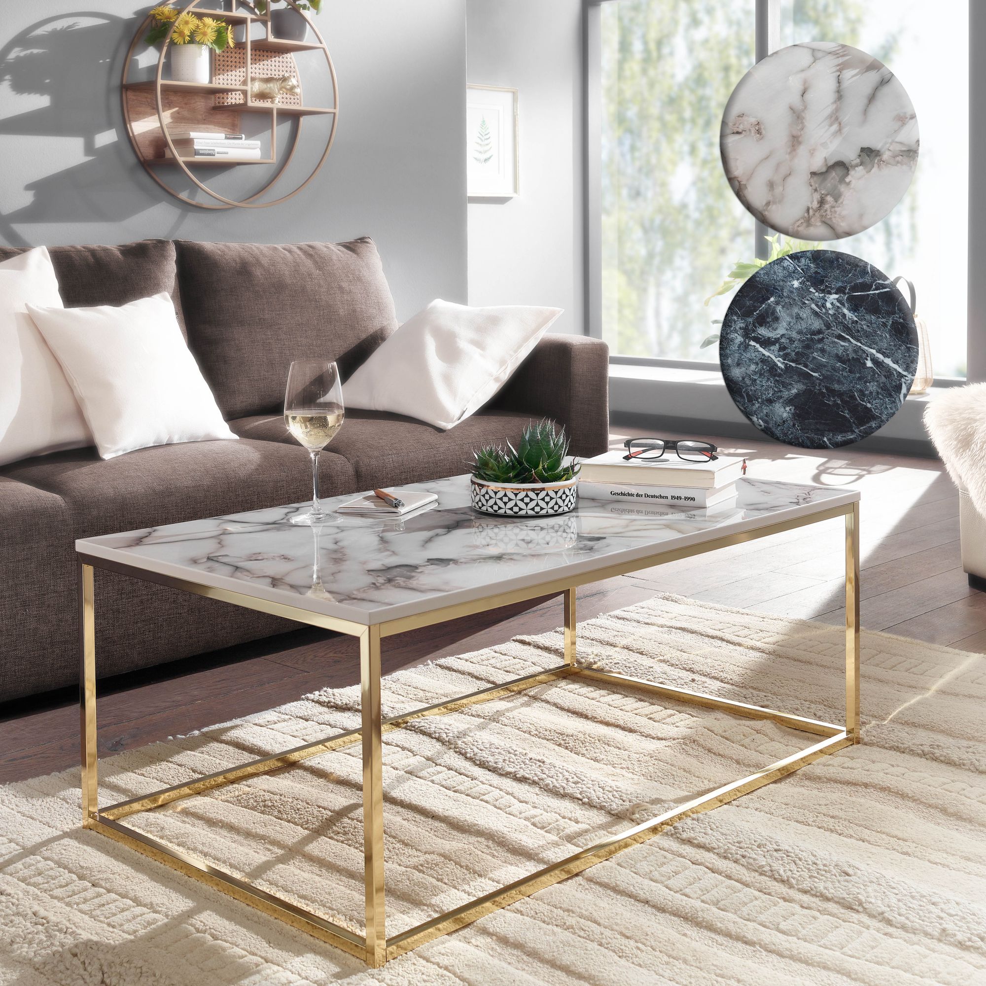 FineBuy Couchtisch 100cm rechteckig mit Marmor Optik Metallgestell – Moderner Wohnzimmertisch - Design Sofatisch für Wohnzimmer eckig | Farbe: Weiß FineBuy Couchtisch 100cm rechteckig mit Marmor Optik Metallgestell – Moderner Wohnzimmertisch - Design Sofatisch für Wohnzimmer eckig | Farbe: Weiß