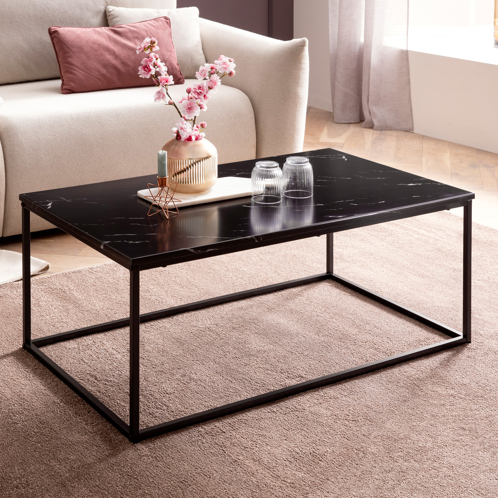 FineBuy Couchtisch 100cm rechteckig mit Marmor Optik Metallgestell – Moderner Wohnzimmertisch - Design Sofatisch für Wohnzimmer eckig | Farbe: Weiß FineBuy Couchtisch 100cm rechteckig mit Marmor Optik Metallgestell – Moderner Wohnzimmertisch - Design Sofatisch für Wohnzimmer eckig | Farbe: Weiß