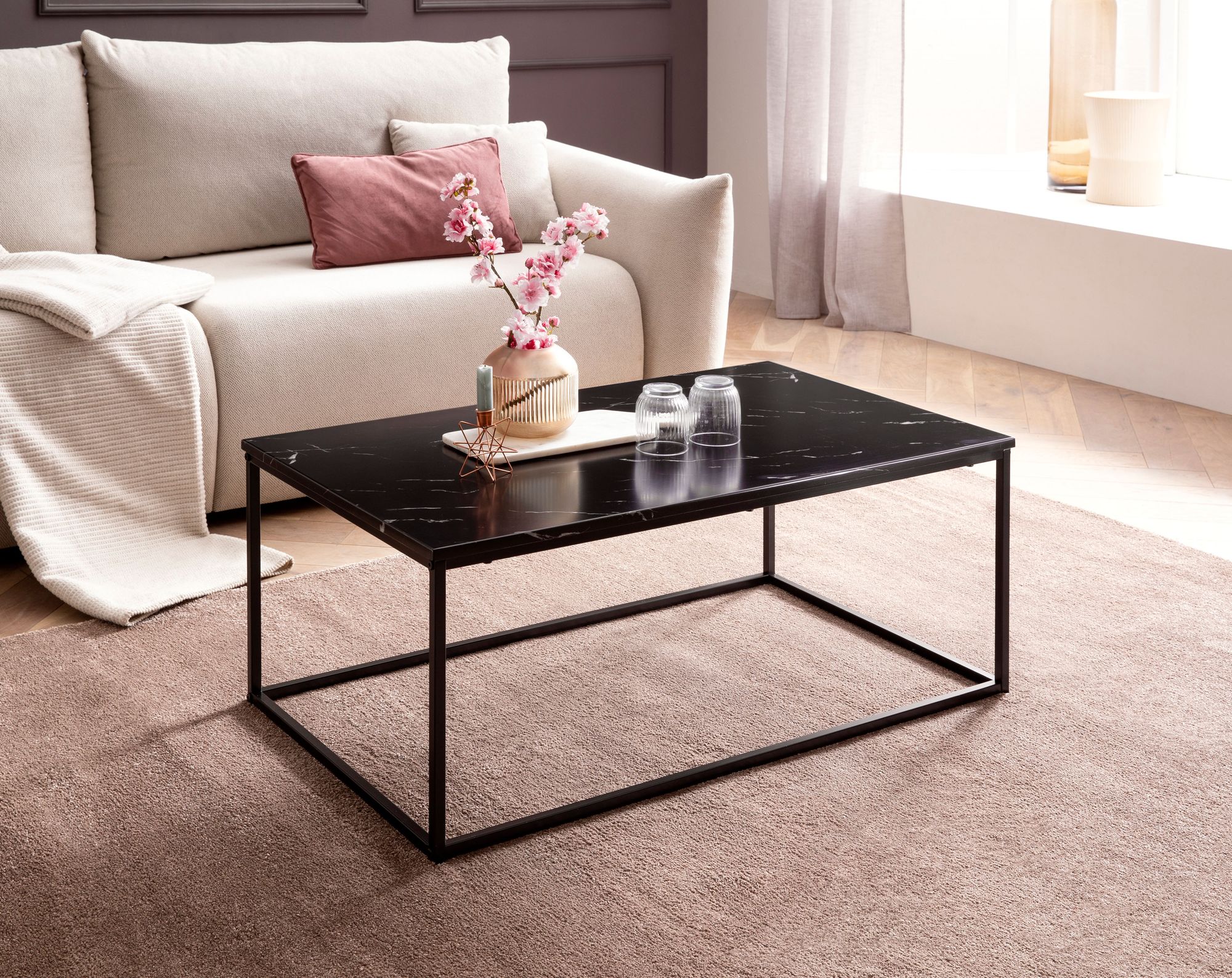 FineBuy Couchtisch 100cm rechteckig mit Marmor Optik Metallgestell – Moderner Wohnzimmertisch - Design Sofatisch für Wohnzimmer eckig | Farbe: Weiß FineBuy Couchtisch 100cm rechteckig mit Marmor Optik Metallgestell – Moderner Wohnzimmertisch - Design Sofatisch für Wohnzimmer eckig | Farbe: Weiß