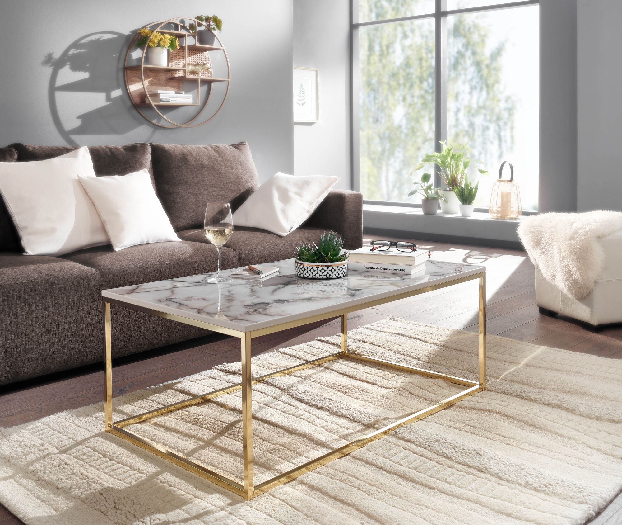 Couchtisch 100cm rechteckig Marmor Optik Metallgestell Wohnzimmertisch – Ansicht 2