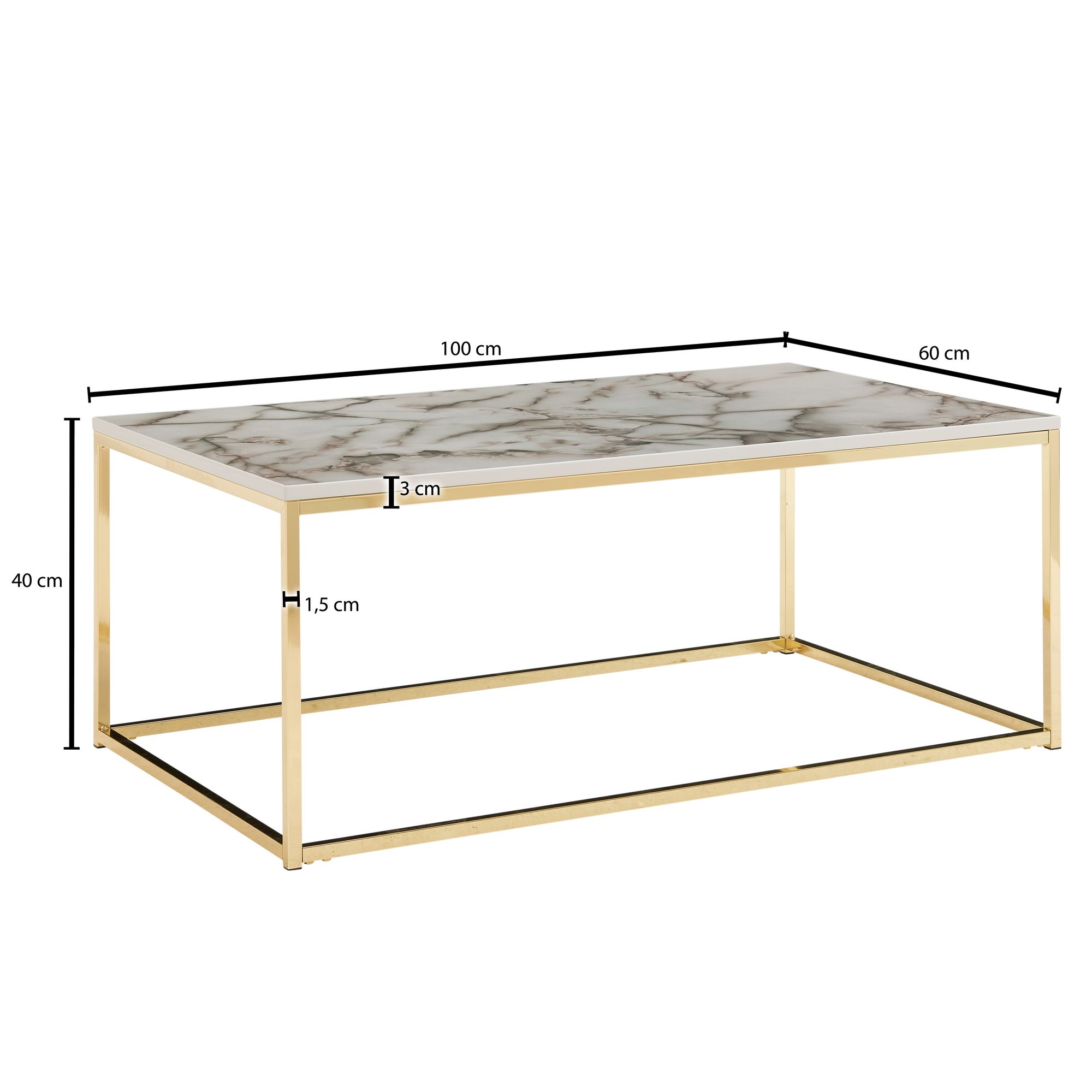 Couchtisch 100cm rechteckig Marmor Optik Metallgestell Wohnzimmertisch – Ansicht 3