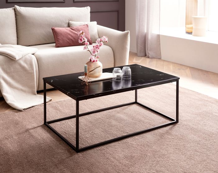 FineBuy Couchtisch 100x60x40 cm mit Marmor Optik, Wohnzimmertisch mit Metall-Gestell, Sofatisch Eckig Tisch Wohnzimmer, Beistelltisch