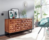 Massivholz Sideboard 145cm Sheesham Kommode mit 2 Türen & 3 Schubladen Retro 3D Design – Ansicht 7