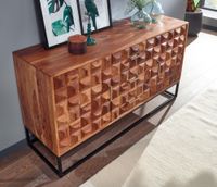 Massivholz Sideboard 145cm Sheesham Kommode mit 2 Türen & 3 Schubladen Retro 3D Design – Ansicht 4