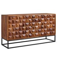 Massivholz Sideboard 145cm Sheesham Kommode mit 2 Türen & 3 Schubladen Retro 3D Design – Ansicht 6