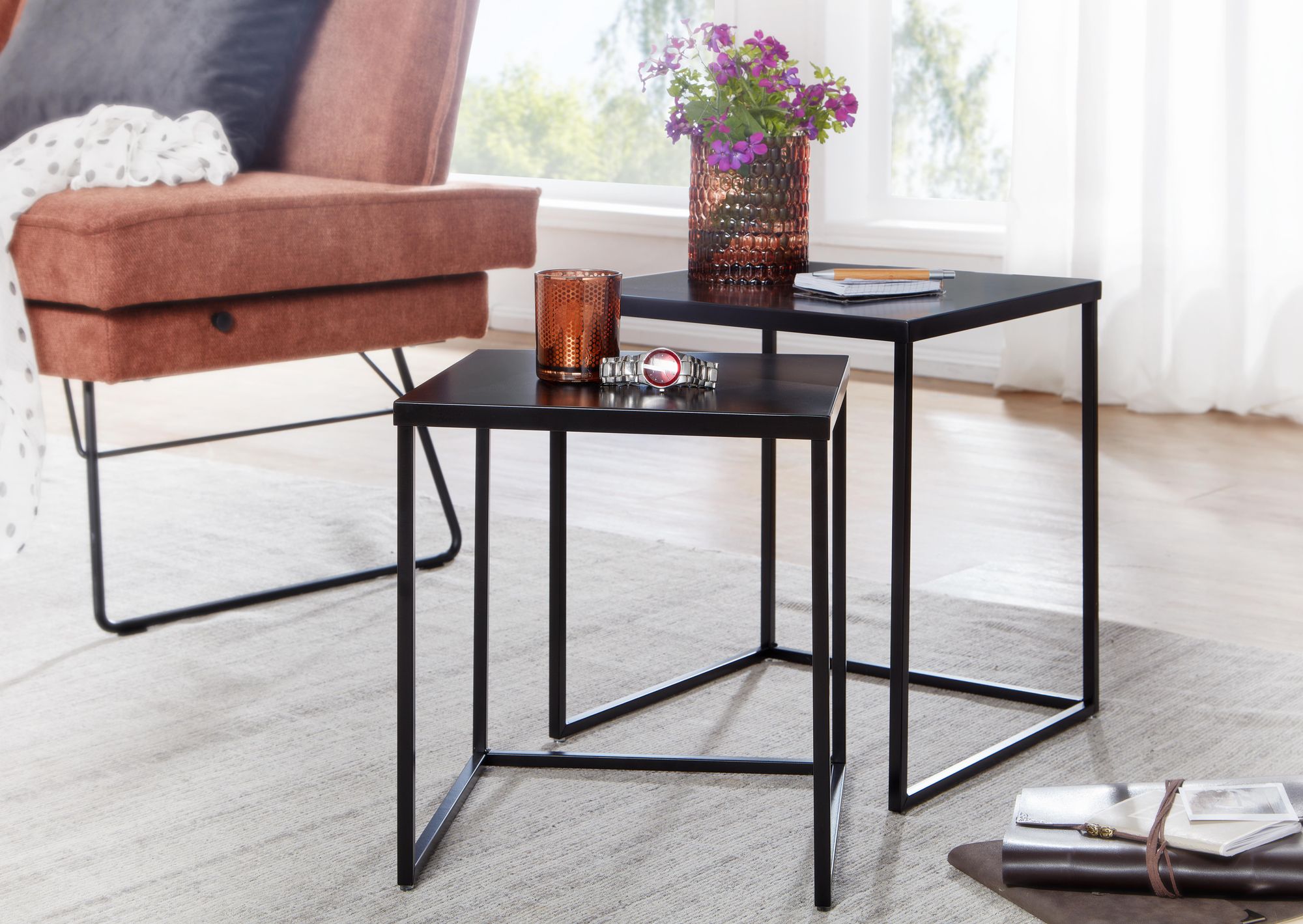 Beistelltisch FineBuy Satztisch Metall 2 teilig Couchtisch Tisch Set Schwarz – Ansicht 2