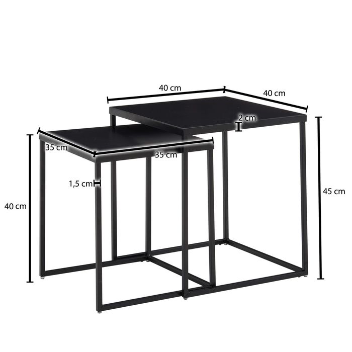 Beistelltisch FineBuy Satztisch Metall 2 teilig Couchtisch Tisch Set Schwarz – Maßzeichnung
