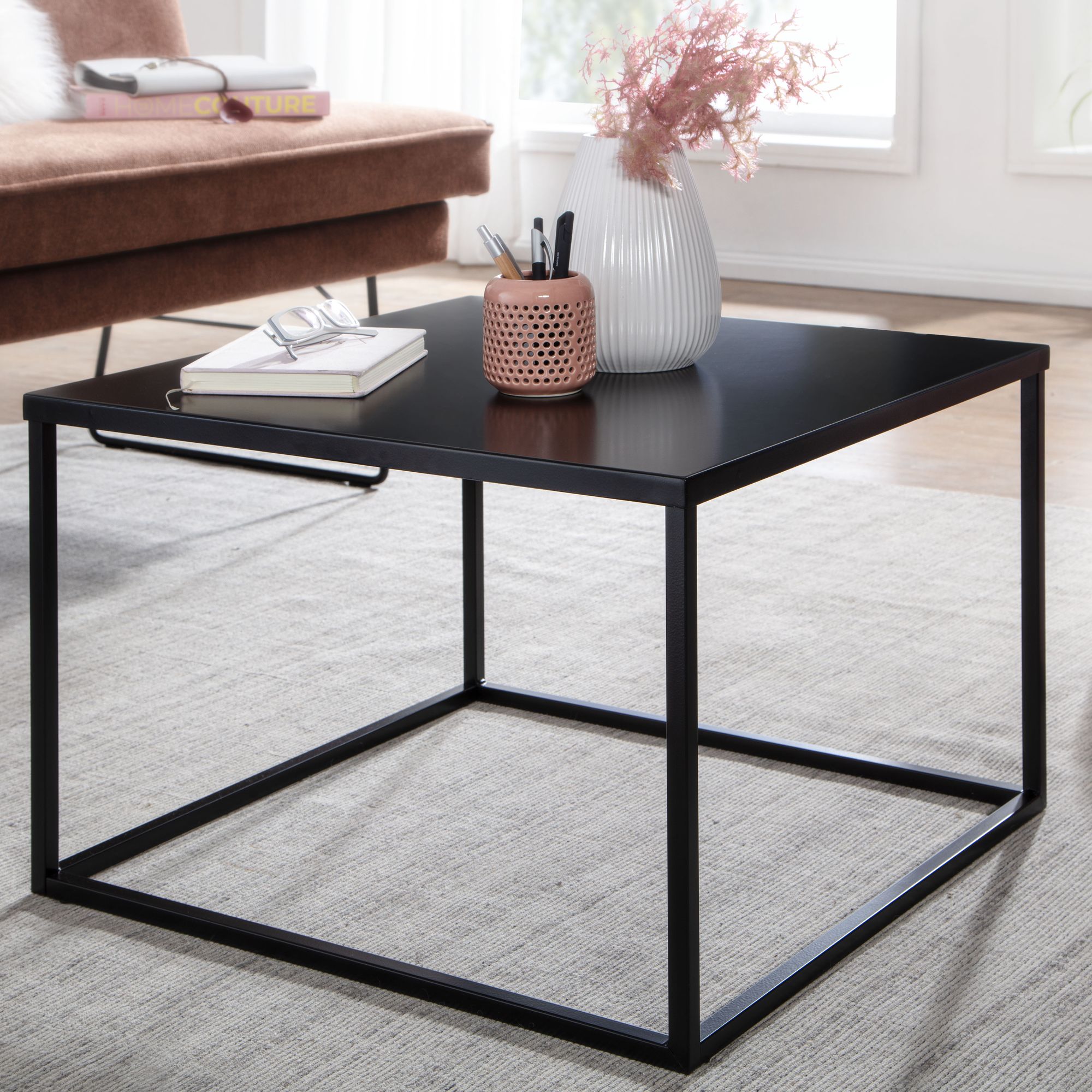 Couchtisch Quadratisch 60cm Schwarz Metall Design Wohnzimmertisch Beistelltisch – Ansicht 1
