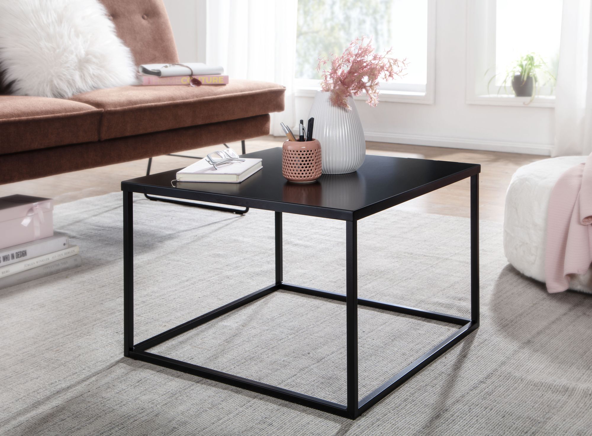 Couchtisch Quadratisch 60cm Schwarz Metall Design Wohnzimmertisch Beistelltisch – Ansicht 2