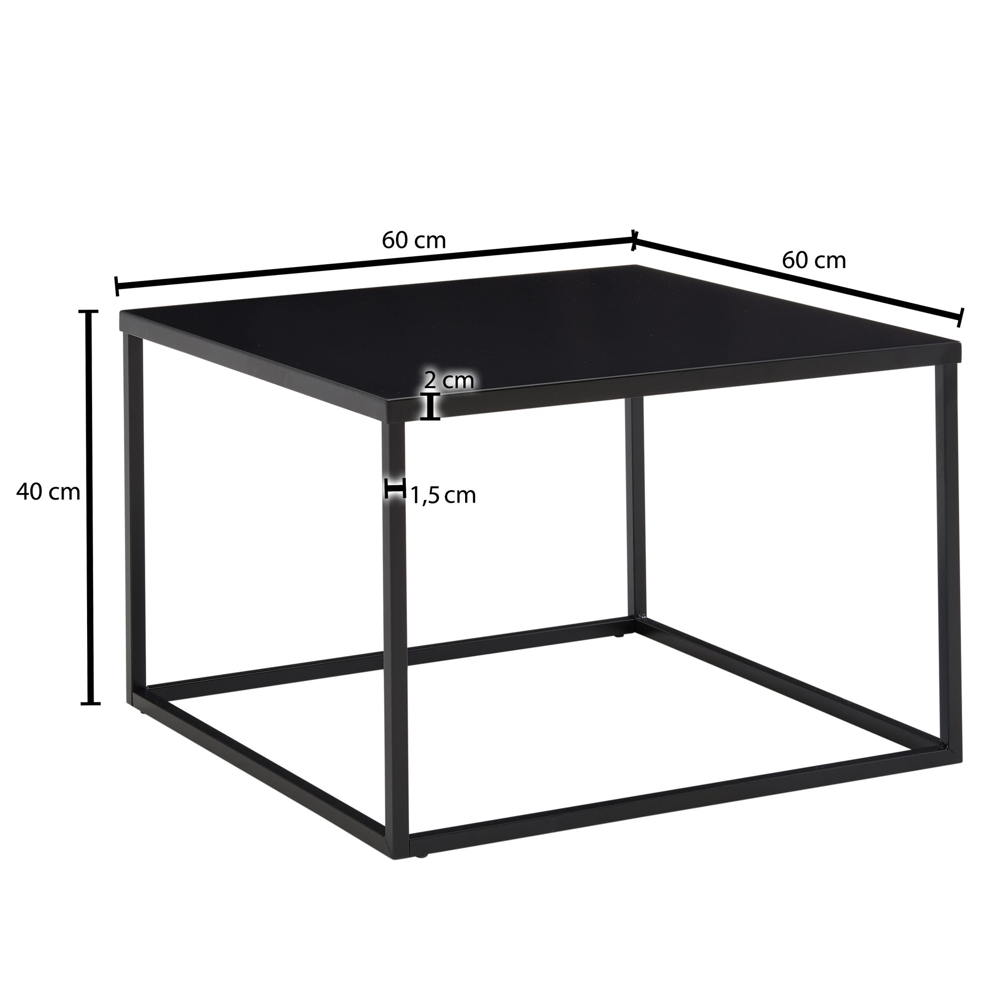 Couchtisch Quadratisch 60cm Schwarz Metall Design Wohnzimmertisch Beistelltisch – Ansicht 3