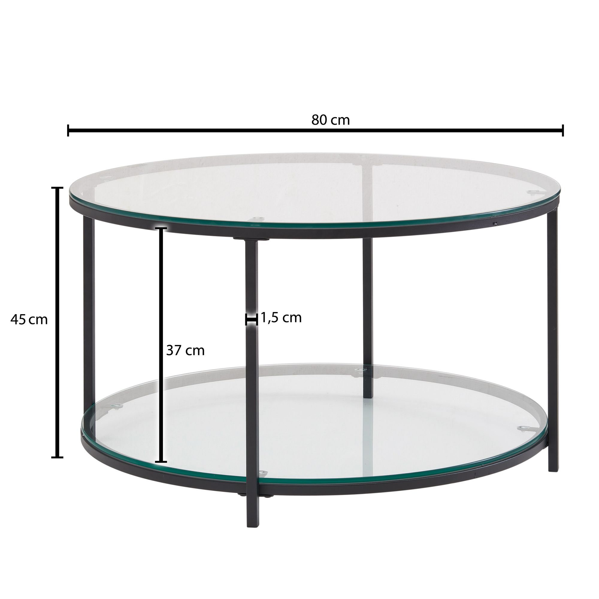 Couchtisch FineBuy Sofatisch Glas Wohnzimmertisch Ø 80 cm Rund Tisch Stauraum – Ansicht 3