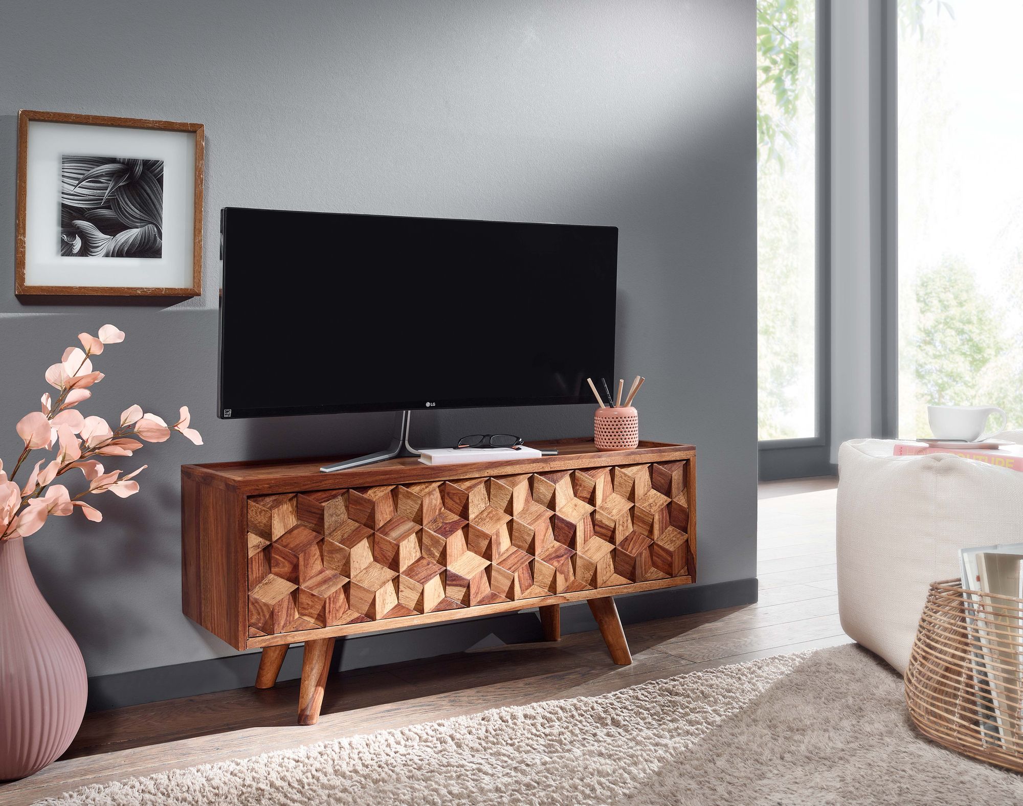 TV Schrank FineBuy Lowboard 92x44x35 cm Holz Fernsehkommode Fernsehschrank – Ansicht 7
