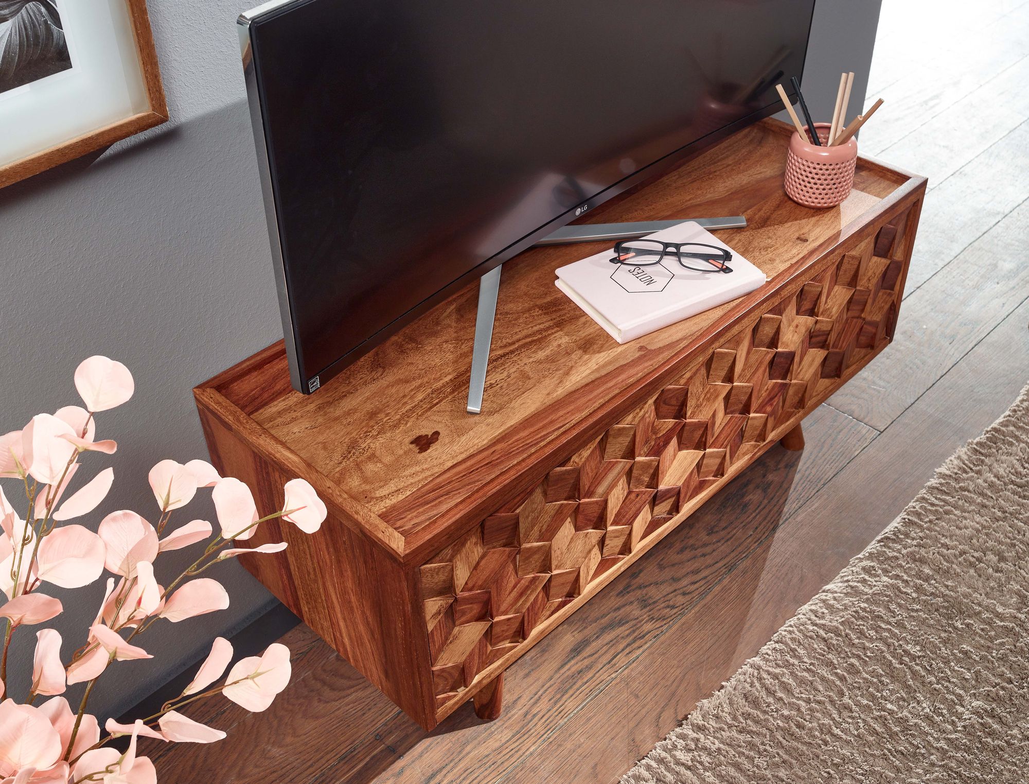 TV Schrank FineBuy Lowboard 92x44x35 cm Holz Fernsehkommode Fernsehschrank – Ansicht 4