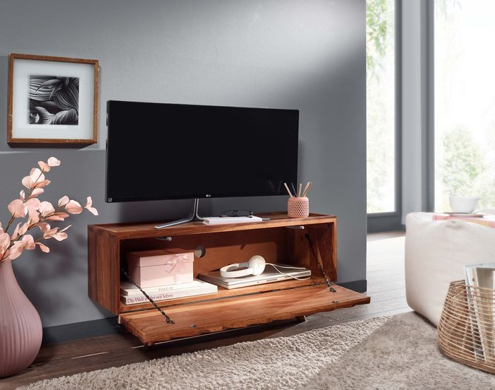 FineBuy Lowboard Sheesham Massivholz 92x44x35 cm TV-Kommode mit Klapptür, Design TV-Schrank Hoch, Fernsehtisch Fernsehschrank Modern, Fernsehkommode Wohnzimmer 4251757710520