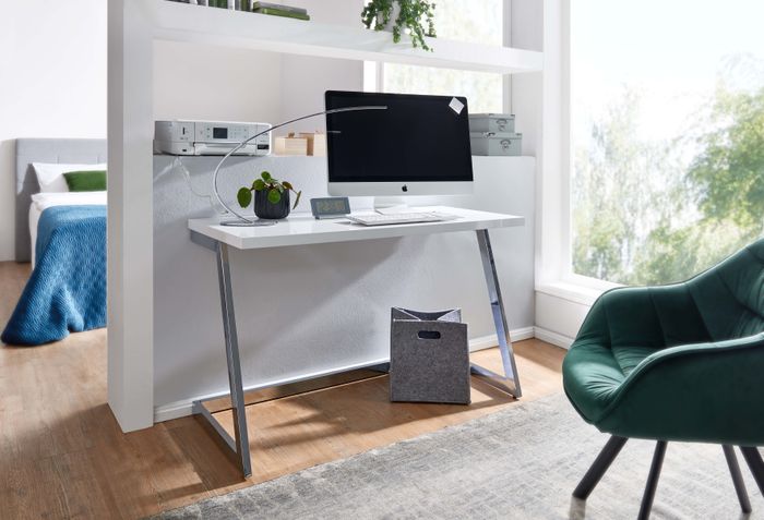 Schreibtisch FineBuy Computertisch Hochglanz Weiß 120 cm Tisch Büro Metall