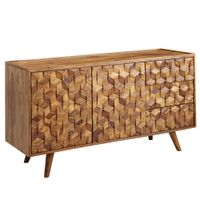 Massivholz Sideboard 140cm Sheesham Natur Kommode mit 2 Türen & 3 Schubladen Retro Design – Ansicht 6
