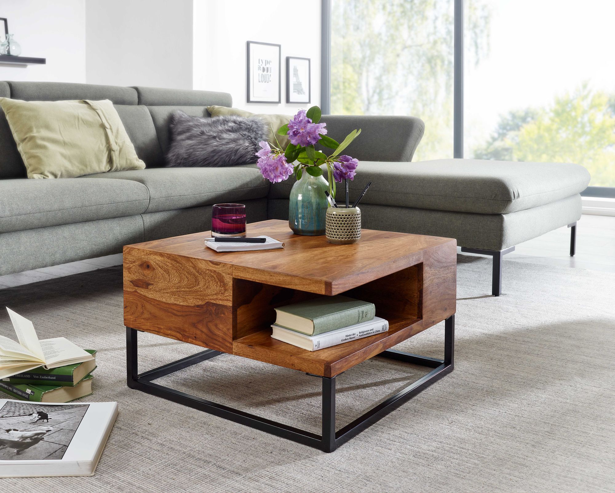 Couchtisch FineBuy Sofatisch Holz Massiv 60x60x34,5 cm Wohnzimmertisch Tisch – Ansicht 2