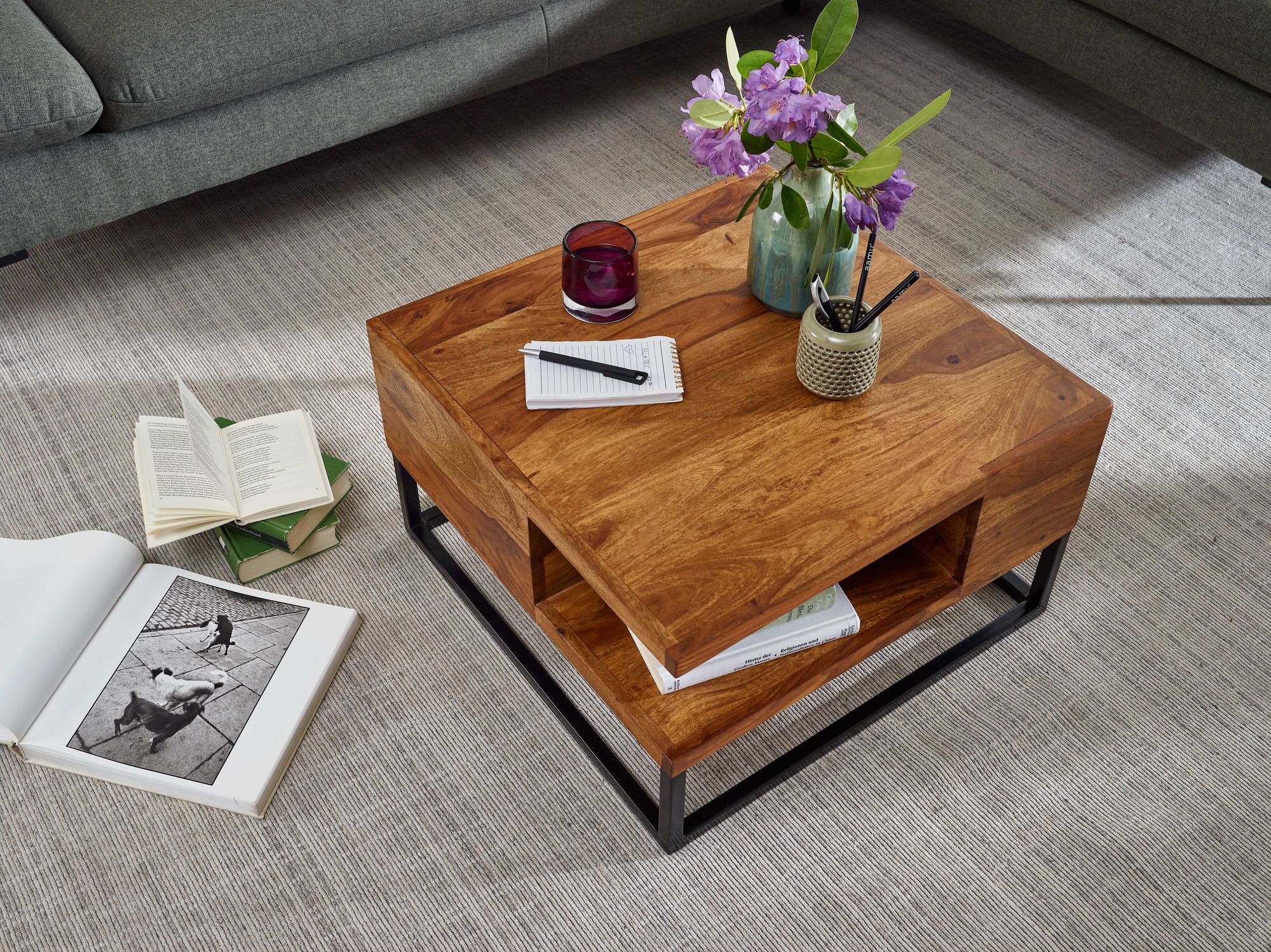 Couchtisch FineBuy Sofatisch Holz Massiv 60x60x34,5 cm Wohnzimmertisch Tisch – Ansicht 4