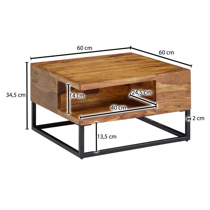Couchtisch FineBuy Sofatisch Holz Massiv 60x60x34,5 cm Wohnzimmertisch Tisch – Maßzeichnung