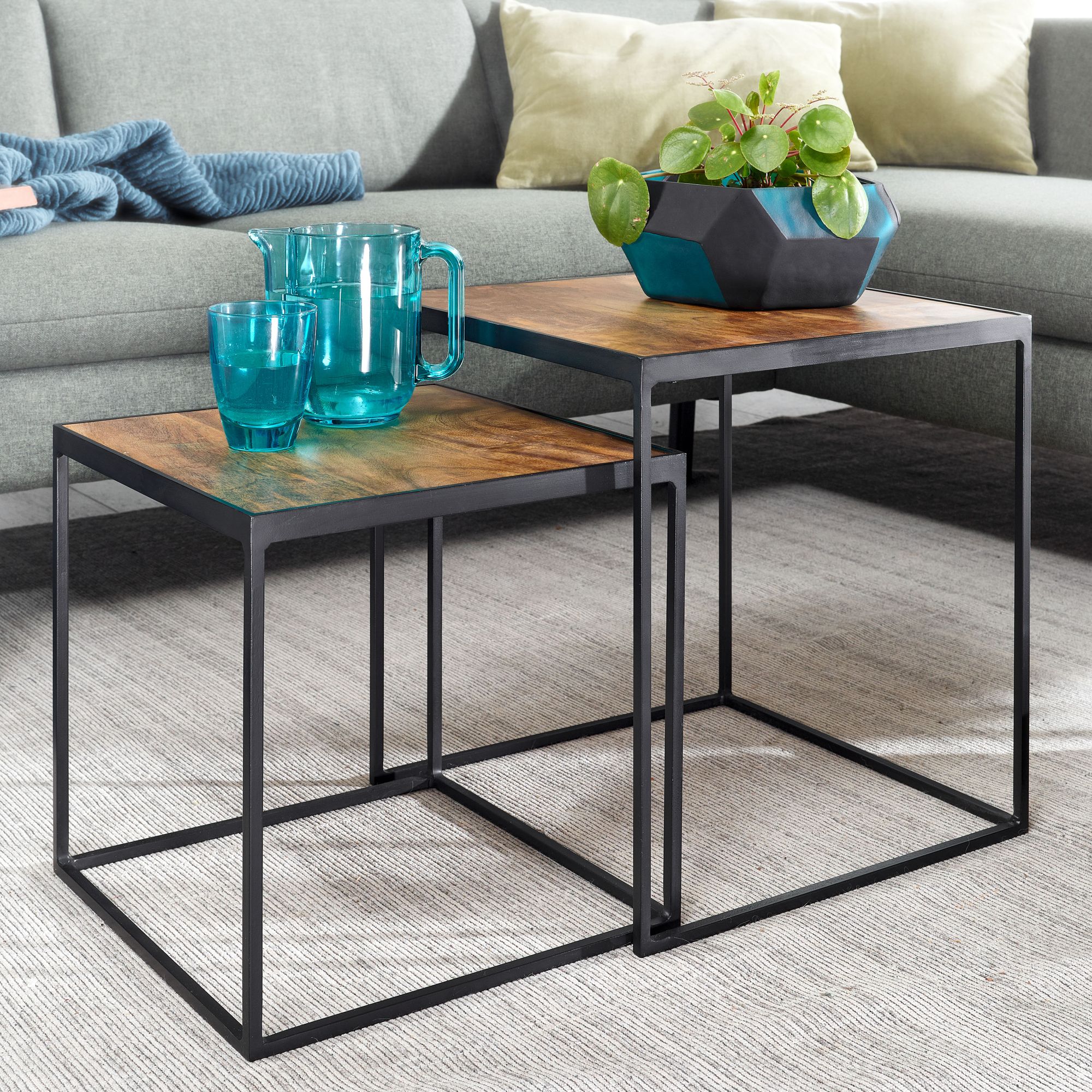 Beistelltisch FineBuy Satztisch Massivholz 2 teilig Couchtisch Tisch Set Eckig – Ansicht 1