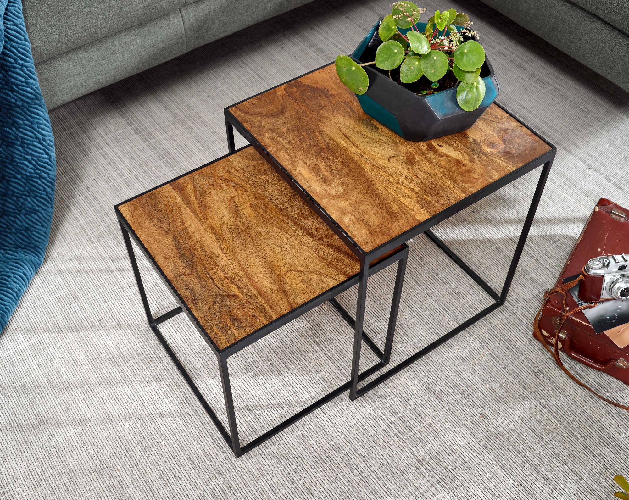 Beistelltisch FineBuy Satztisch Massivholz 2 teilig Couchtisch Tisch Set Eckig – Ansicht 4
