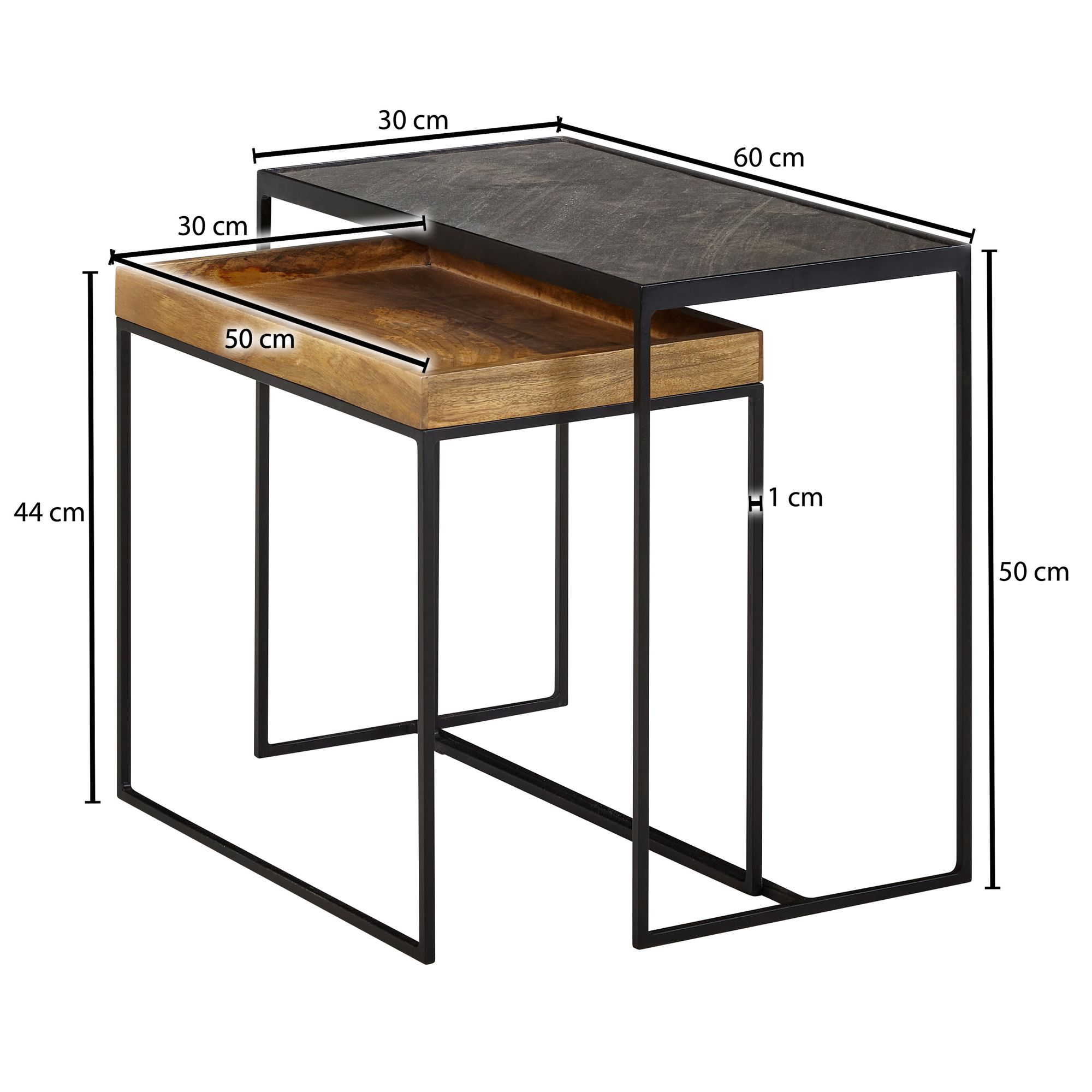 Beistelltisch FineBuy Satztisch Massivholz Stein 2 teilig Couchtisch Tisch Set – Ansicht 3