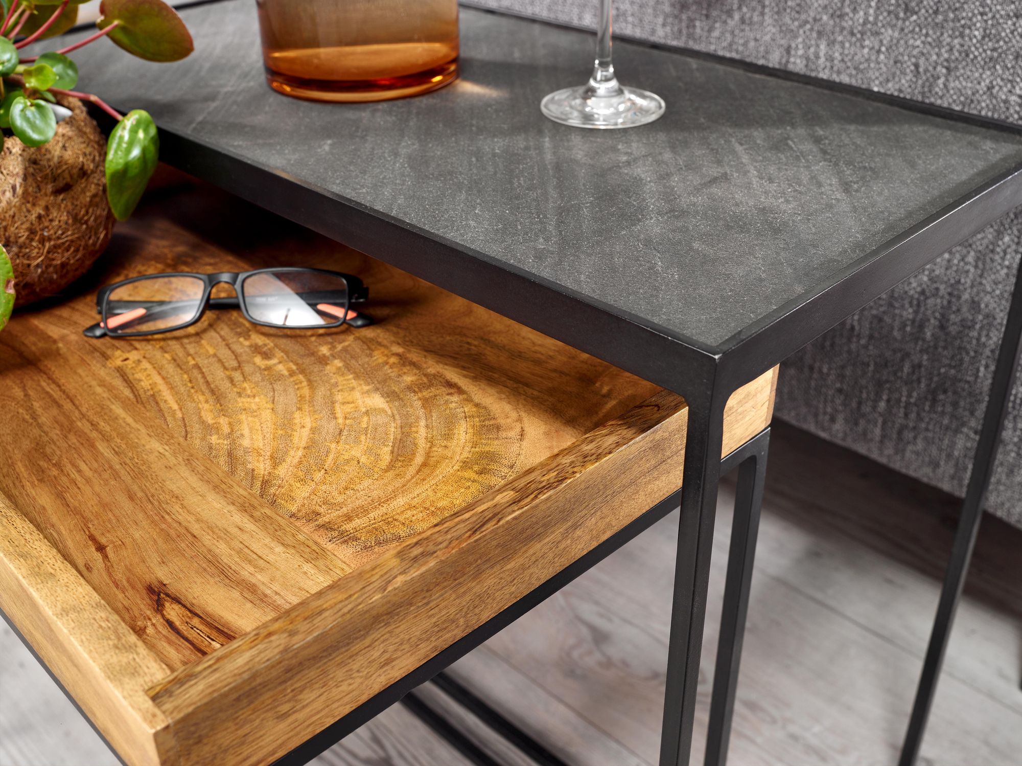 Beistelltisch FineBuy Satztisch Massivholz Stein 2 teilig Couchtisch Tisch Set – Ansicht 5