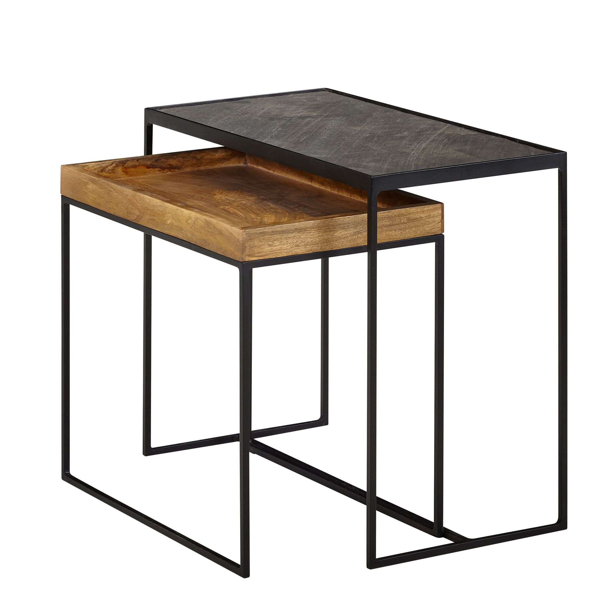 Beistelltisch FineBuy Satztisch Massivholz Stein 2 teilig Couchtisch Tisch Set – Ansicht 6
