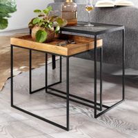 Beistelltisch FineBuy Satztisch Massivholz Stein 2 teilig Couchtisch Tisch Set – Ansicht 1