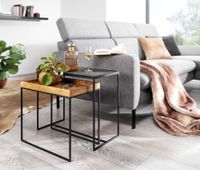 Beistelltisch FineBuy Satztisch Massivholz Stein 2 teilig Couchtisch Tisch Set – Ansicht 2