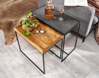 Beistelltisch FineBuy Satztisch Massivholz Stein 2 teilig Couchtisch Tisch Set – Ansicht 4