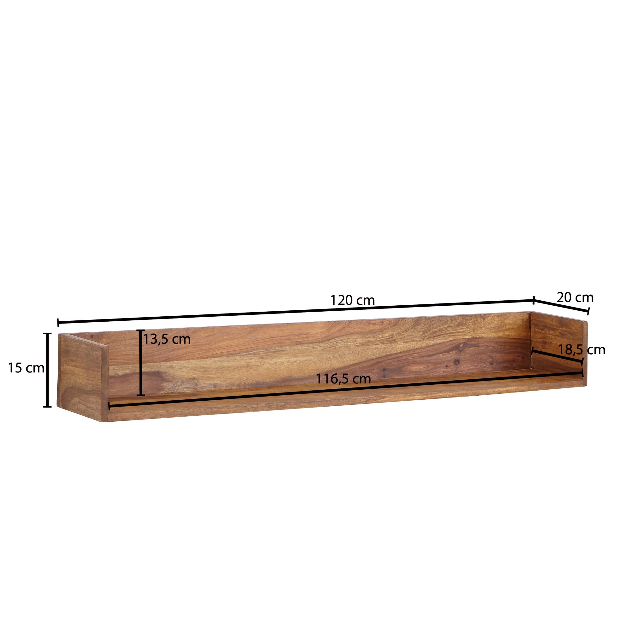 Wandregal FineBuy Hängeregal Holz Massiv 120x15x20 cm Regal Groß Schwebend – Ansicht 3