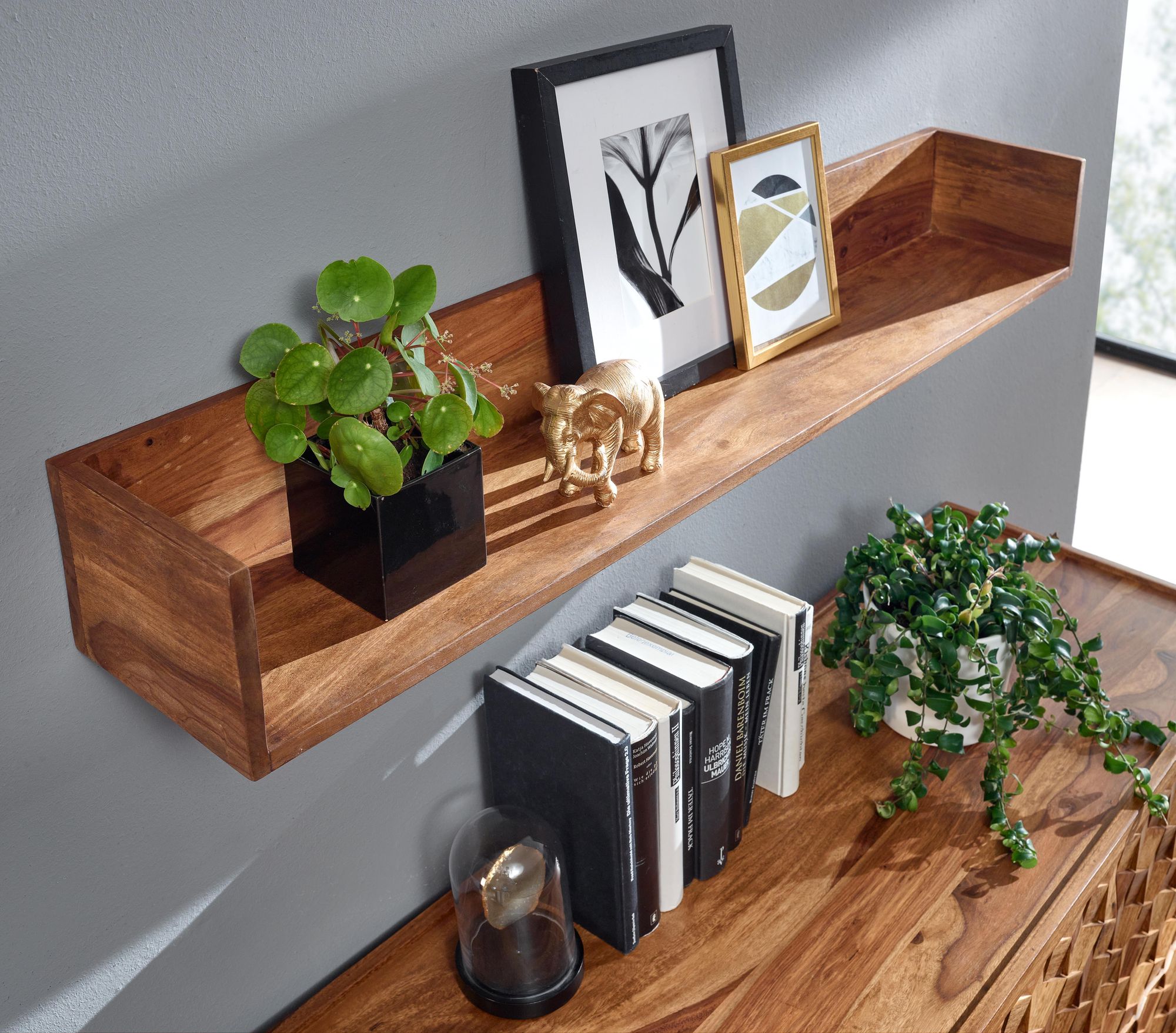 Wandregal FineBuy Hängeregal Holz Massiv 120x15x20 cm Regal Groß Schwebend – Ansicht 4