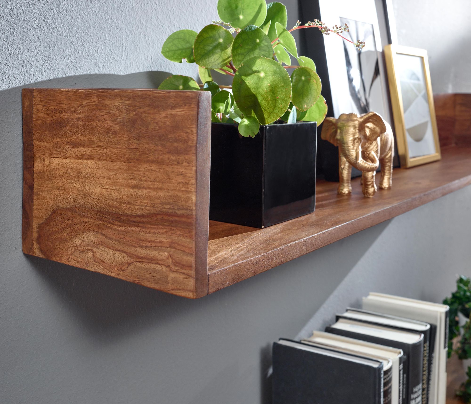 Wandregal FineBuy Hängeregal Holz Massiv 120x15x20 cm Regal Groß Schwebend – Ansicht 5