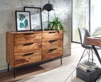 Massivholz Schubladenkommode 120cm Sheesham Natur Design Kommode mit 6 Schubladen Sideboard Metall schwarz – Ansicht 5