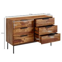 Massivholz Schubladenkommode 120cm Sheesham Natur Design Kommode mit 6 Schubladen Sideboard Metall schwarz – Ansicht 3