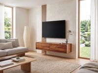 TV-Board Kommode 110cm hängend Sheesham Massivholz TV Lowboard mit 2 Schubladen – Ansicht 7
