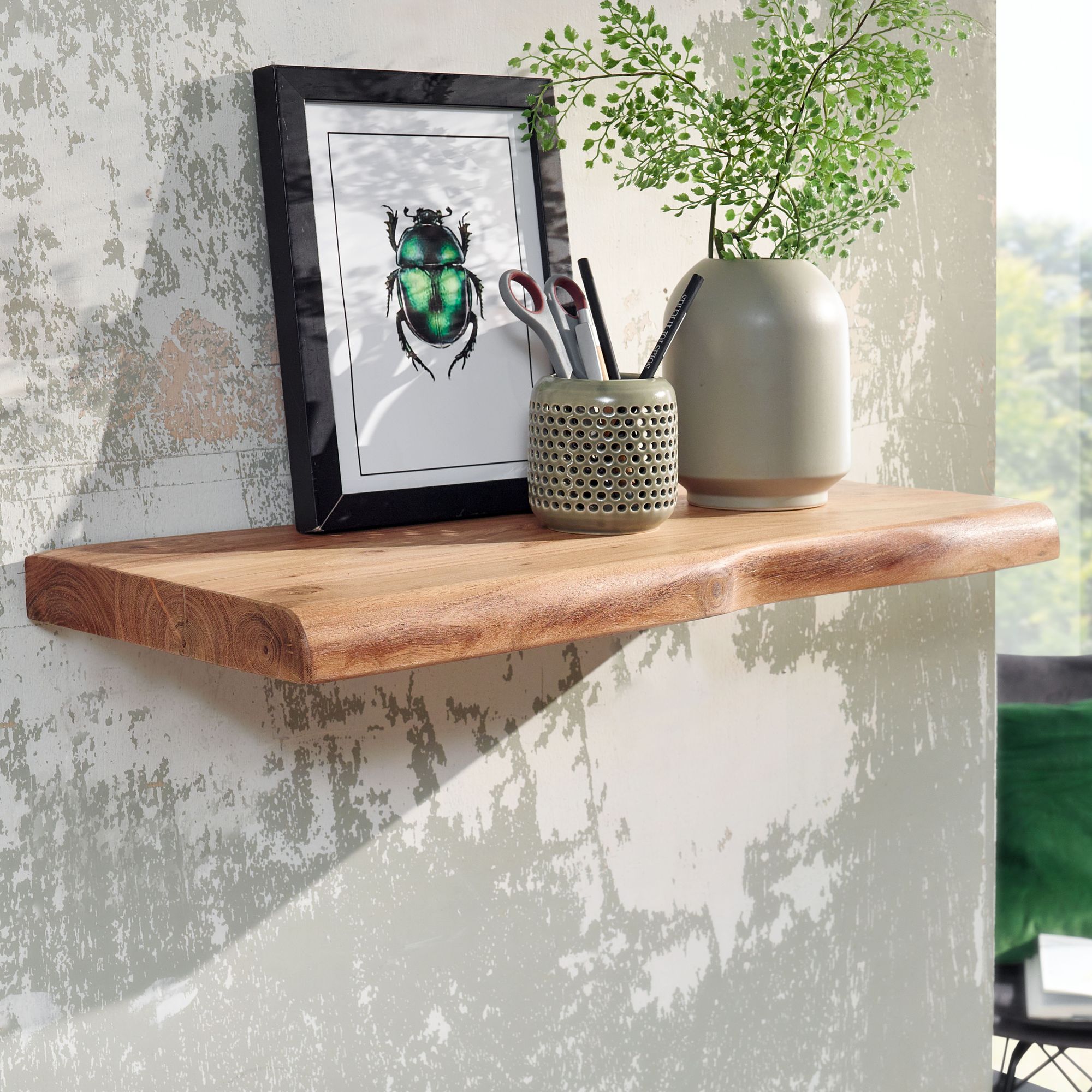 Wandregal FineBuy Baumkante Akazie Holz Schweberegal Regal Massiv Hängeregal – Ansicht 1