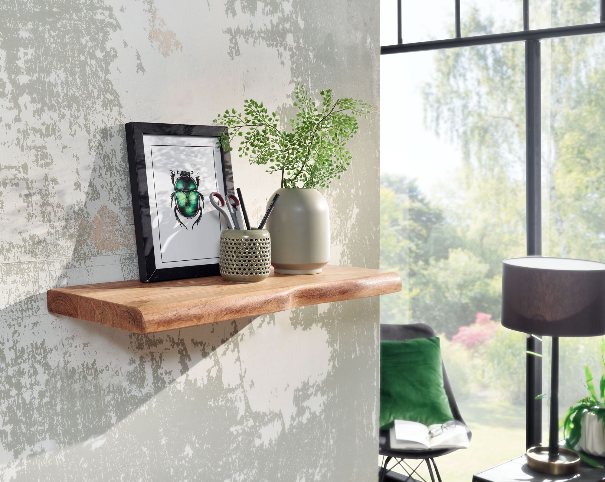Wandregal FineBuy Baumkante Akazie Holz Schweberegal Regal Massiv Hängeregal – Ansicht 2