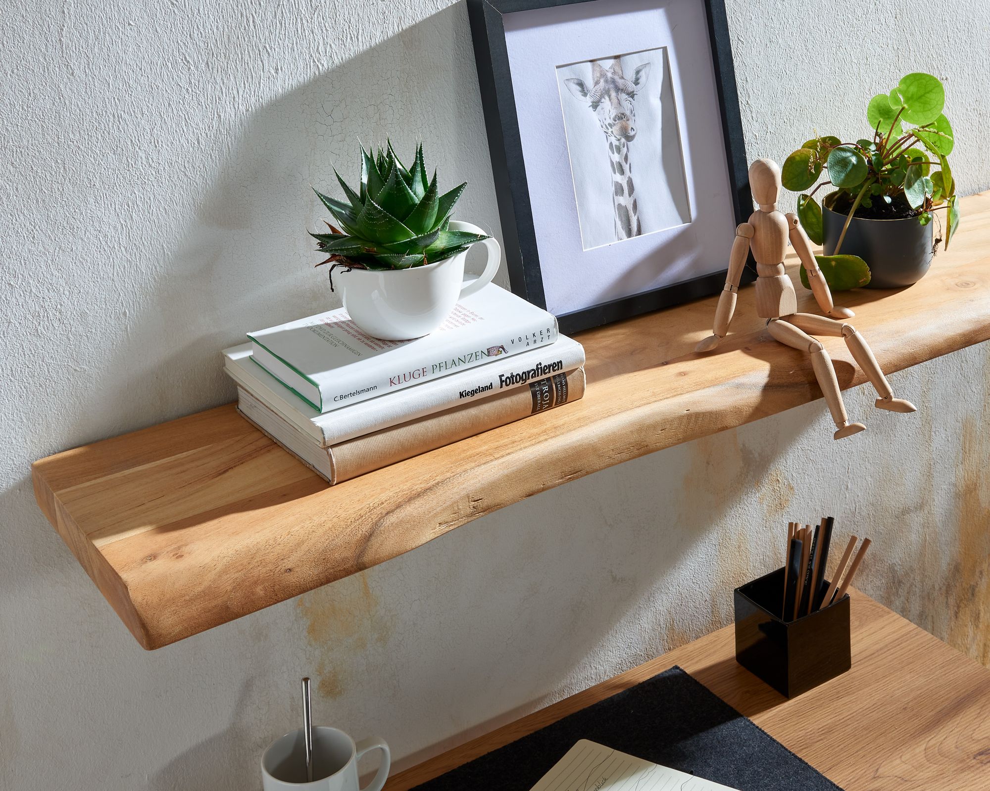 Wandregal FineBuy Baumkante Akazie Holz Schweberegal Regal Massiv Hängeregal – Ansicht 4