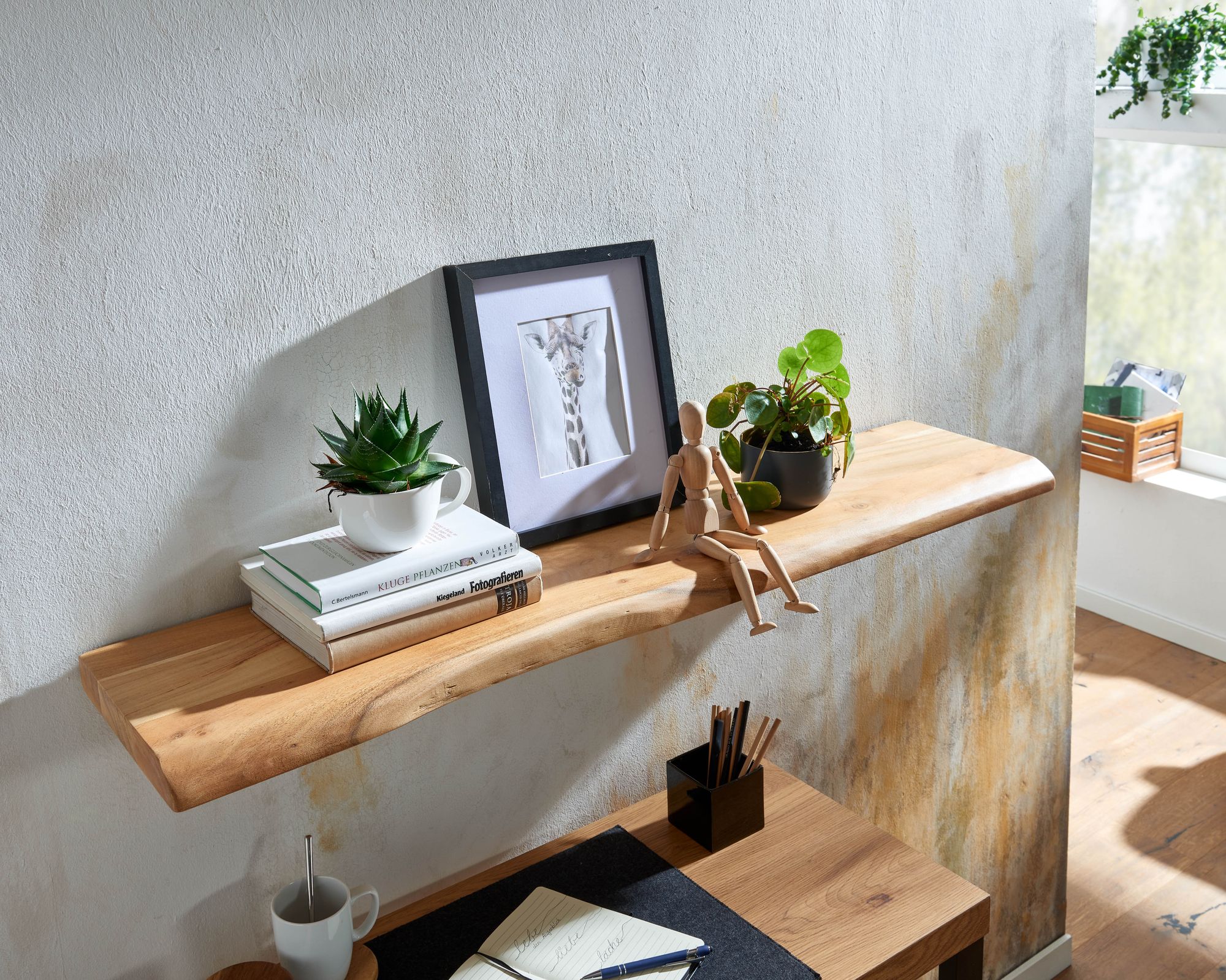 Wandregal FineBuy Baumkante Akazie Holz Schweberegal Regal Massiv Hängeregal – Ansicht 4
