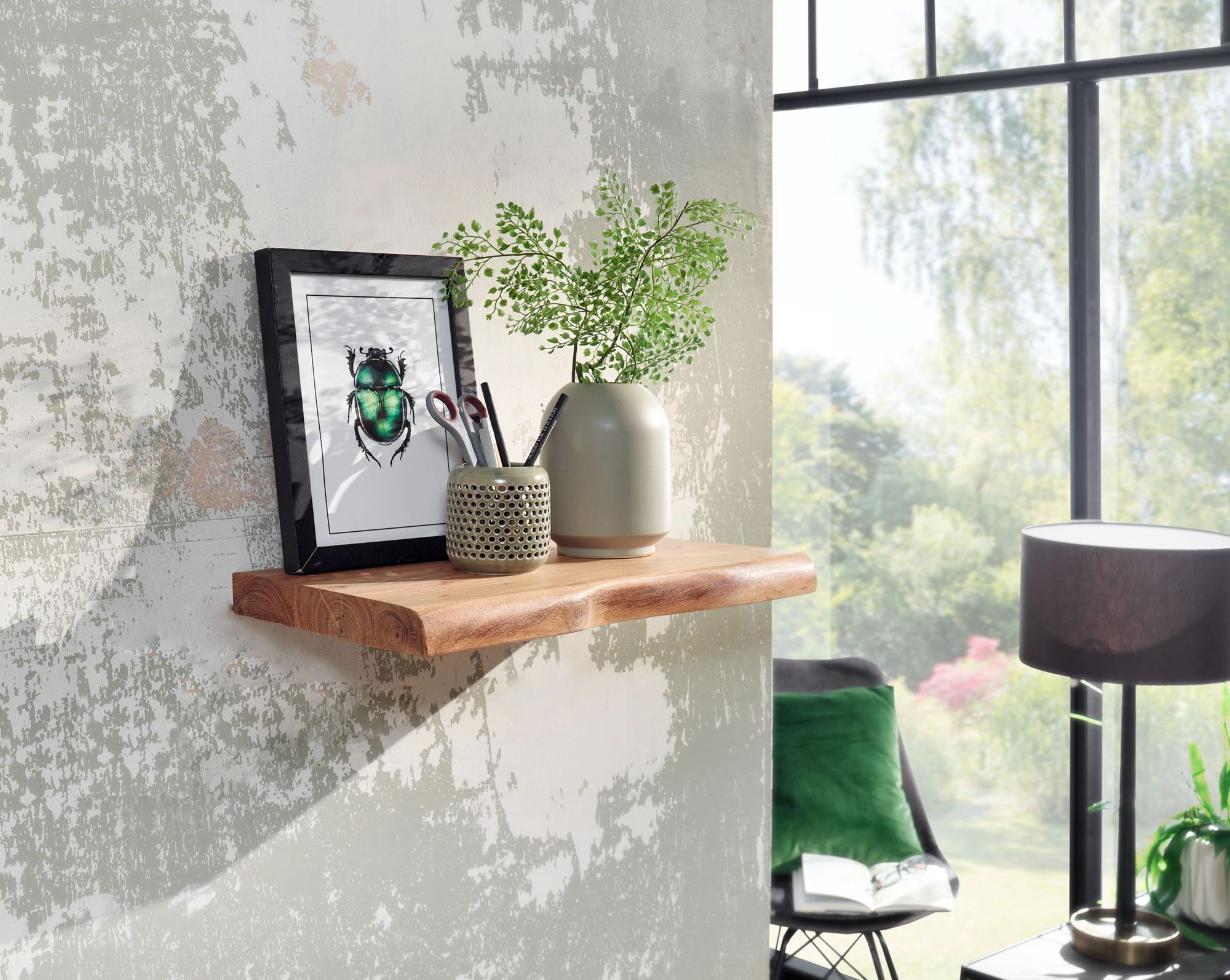 Wandregal FineBuy Baumkante Akazie Holz Schweberegal Regal Massiv Hängeregal – Ansicht 2