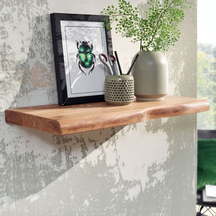 Wandregal FineBuy Baumkante Akazie Holz Schweberegal Regal Massiv Hängeregal