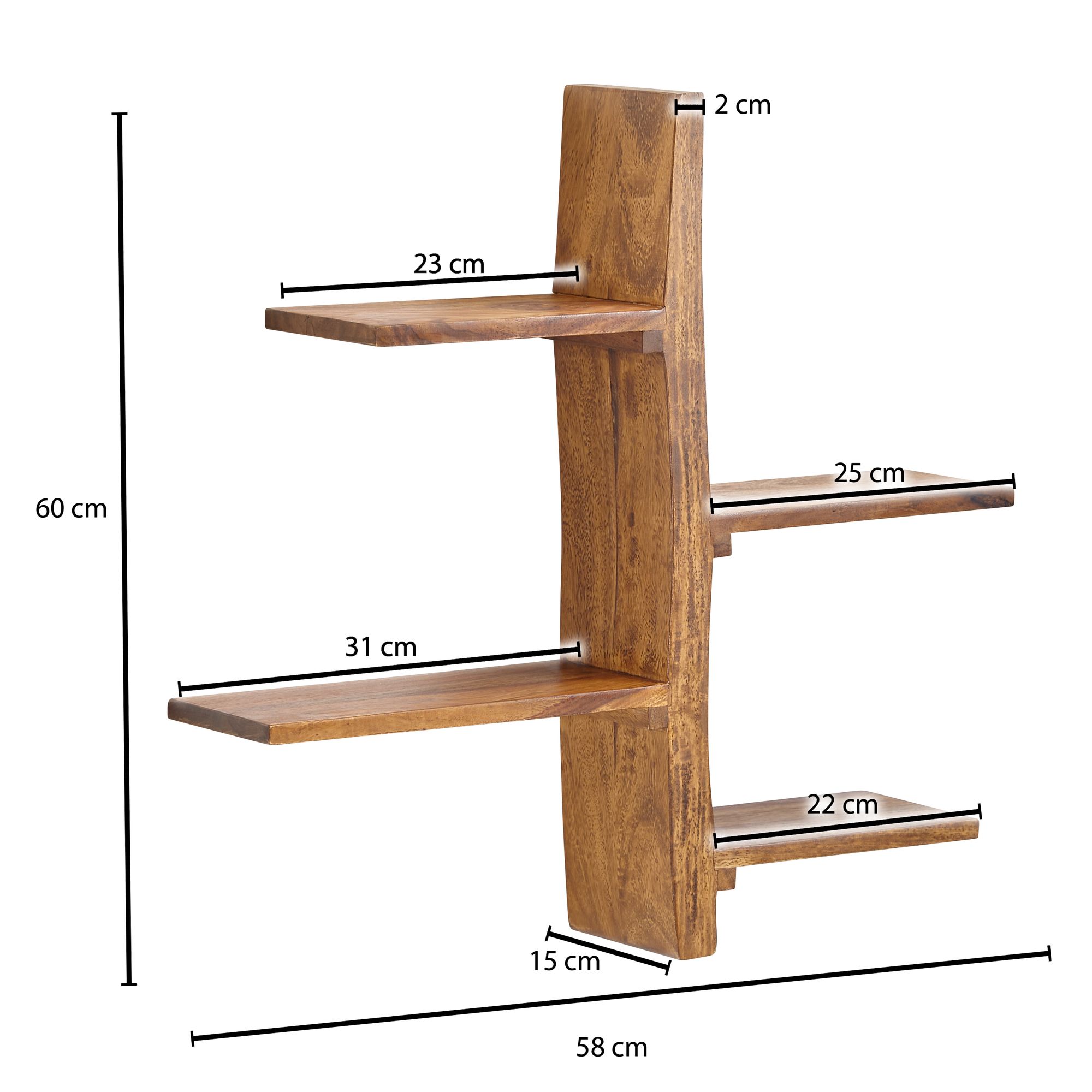 Wandregal FineBuy Hängeregal Holz Massiv 58x60x15 cm Regal Groß Schwebend Baum – Ansicht 3