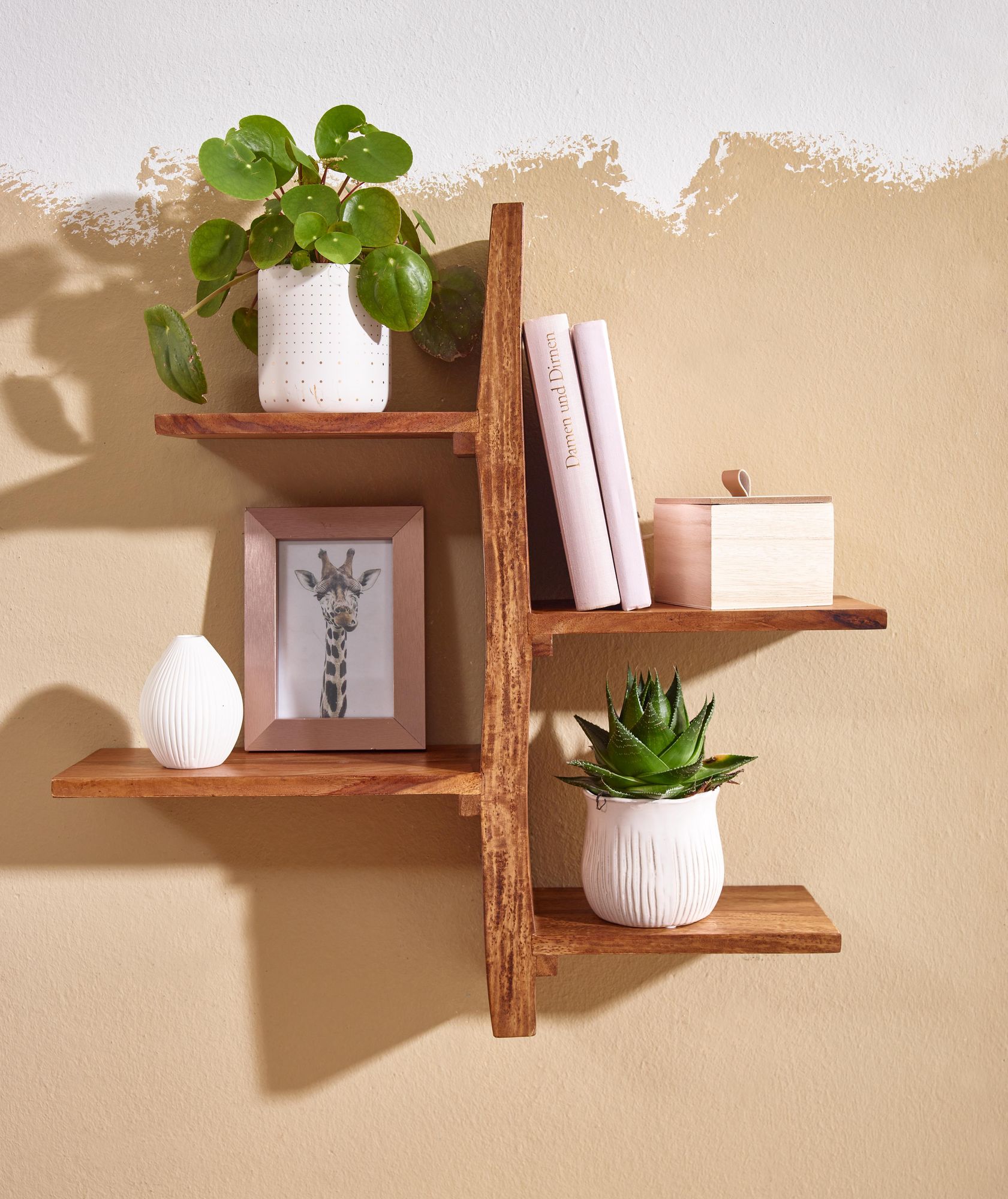 Wandregal FineBuy Hängeregal Holz Massiv 58x60x15 cm Regal Groß Schwebend Baum – Ansicht 5