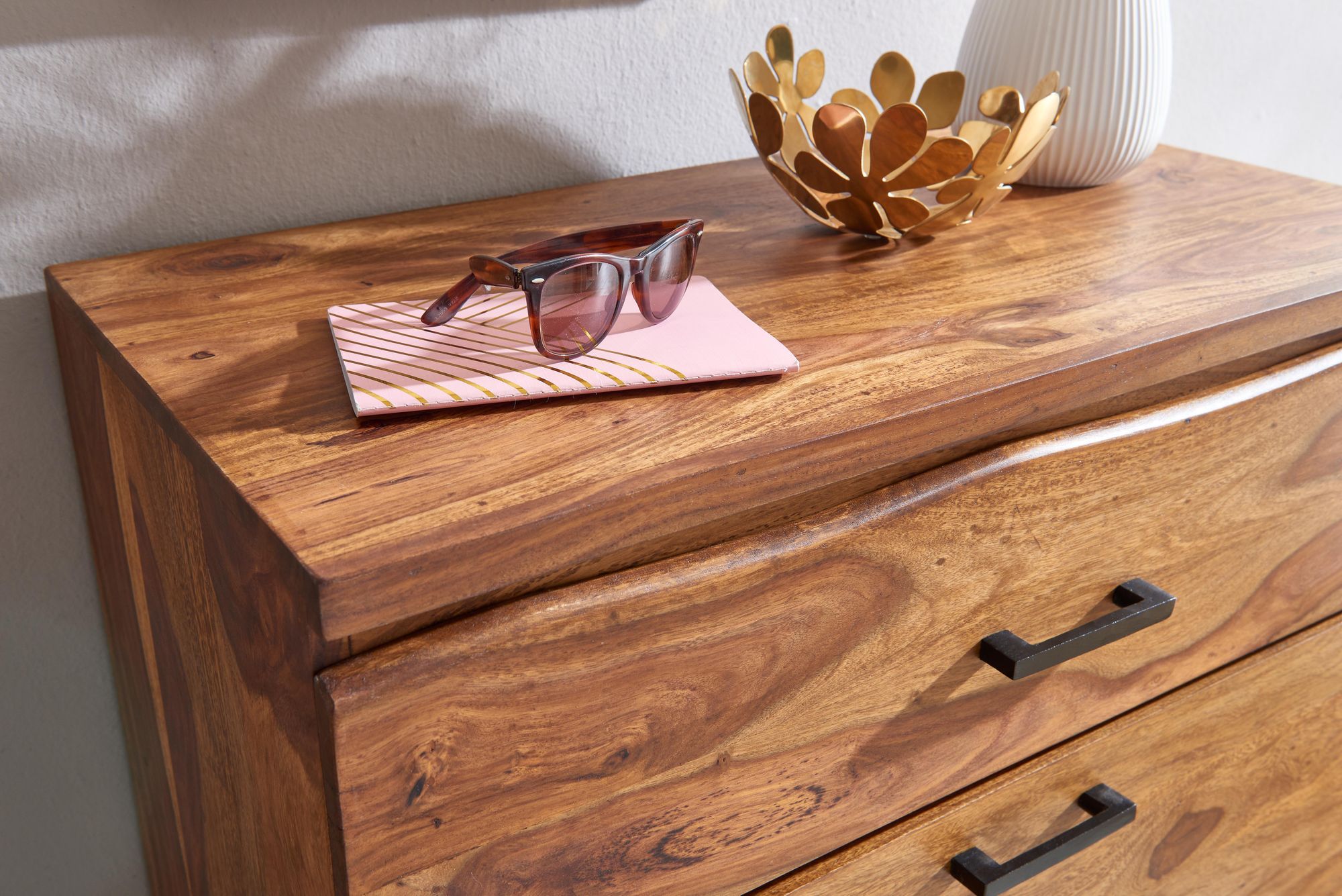 Kommode FineBuy 120 cm Massivholz Baumkante Highboard Anrichte Schubladenkommode – Ansicht 4