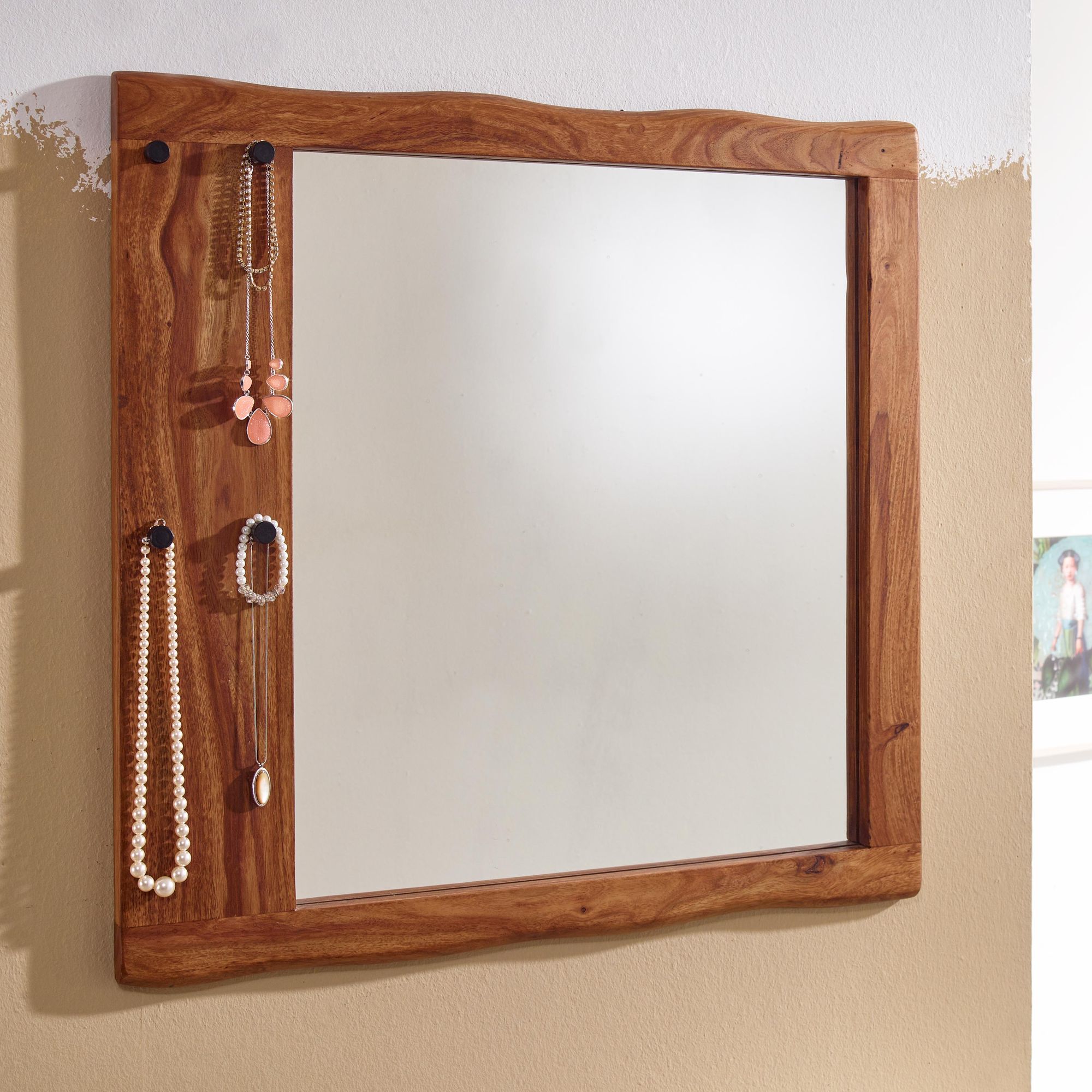 Wandspiegel FineBuy Flurspiegel Holz Massiv 80x80x3 cm Spiegel Flur Diele Groß – Ansicht 1