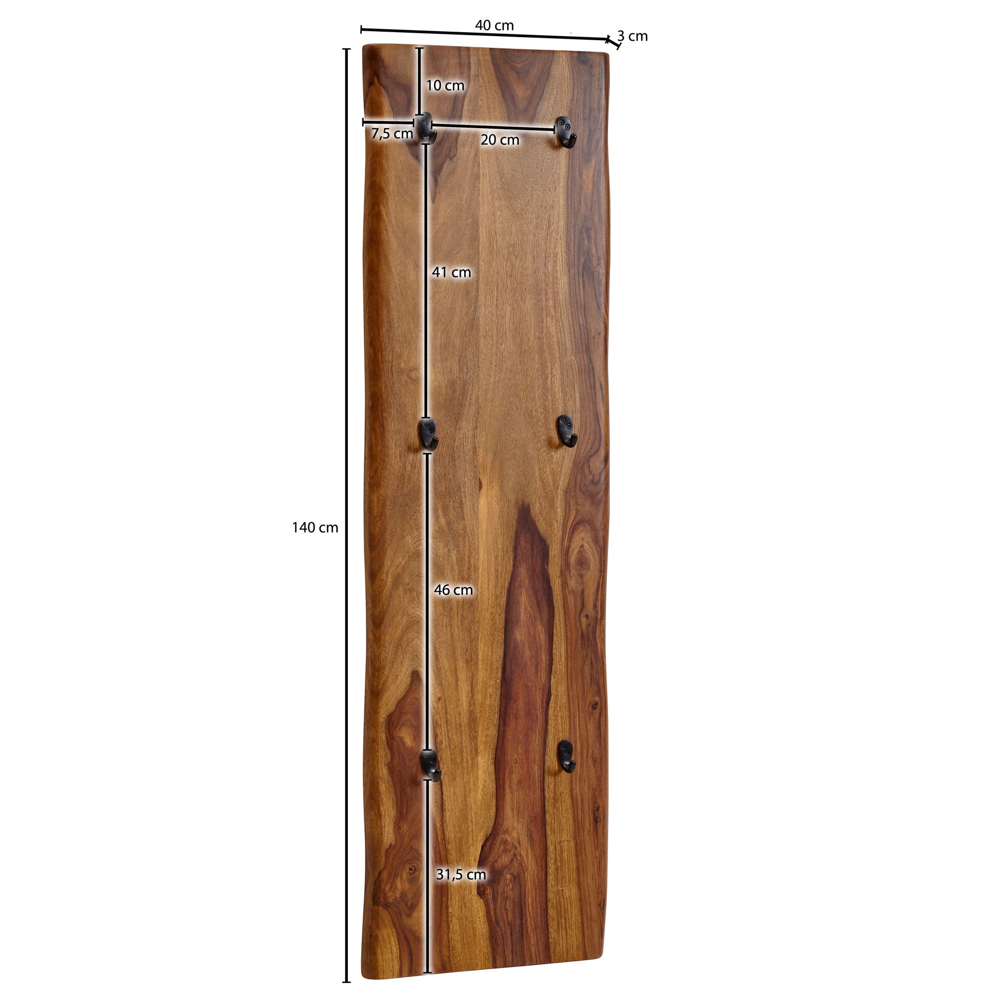 Wandgarderobe FineBuy Garderobe Holz Metall 140 cm Flur Hakenleiste Massivholz – Ansicht 3